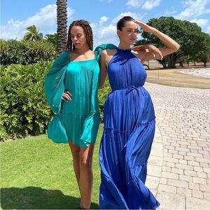 Kobi Halperin Blue Halter Pleated Maxi Dress Size 6 NWT